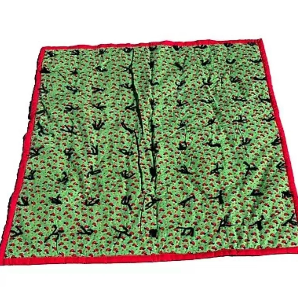 Handmade Quilt Girls Ladybug 43X40.5 Vintage Red Black Green Hand Tied